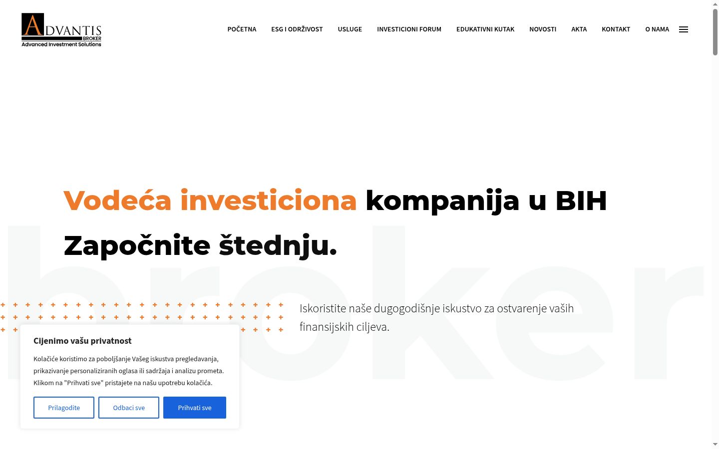 Posnetek zaslona pasice za privolitev, prikazane pred kakršno koli interakcijo
