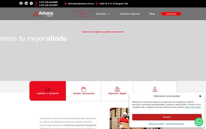 Captură de ecran a advanz.com.co