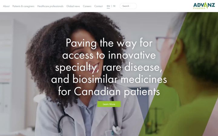 Screenshot van advanzpharma.ca