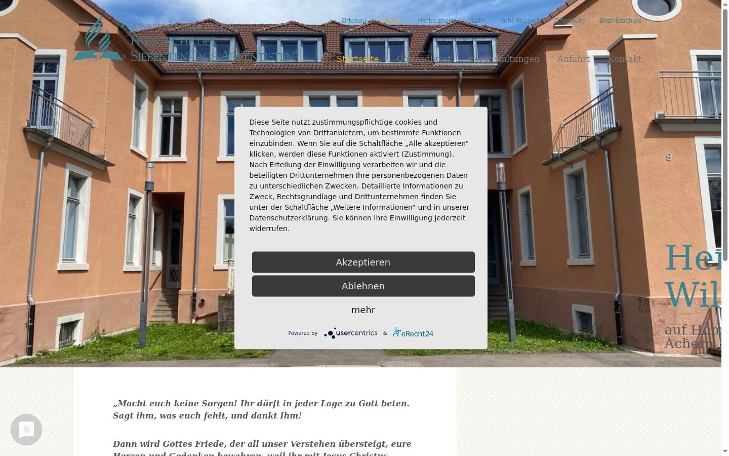 Screenshot des Einwilligungsbanners vor jeglicher Interaktion