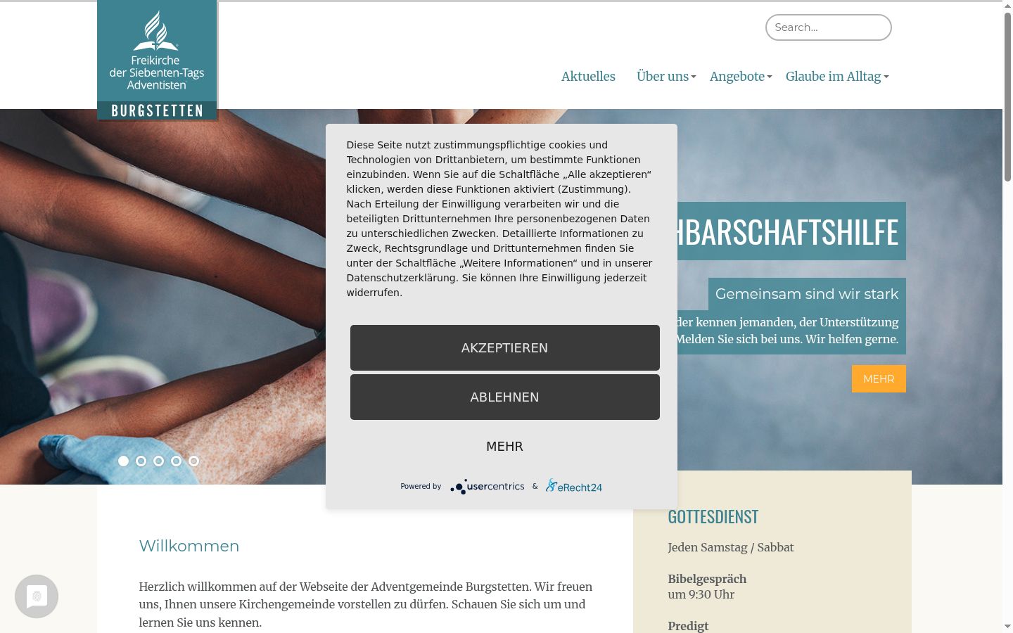 Captura de ecrã do banner de consentimento apresentado antes de qualquer interação