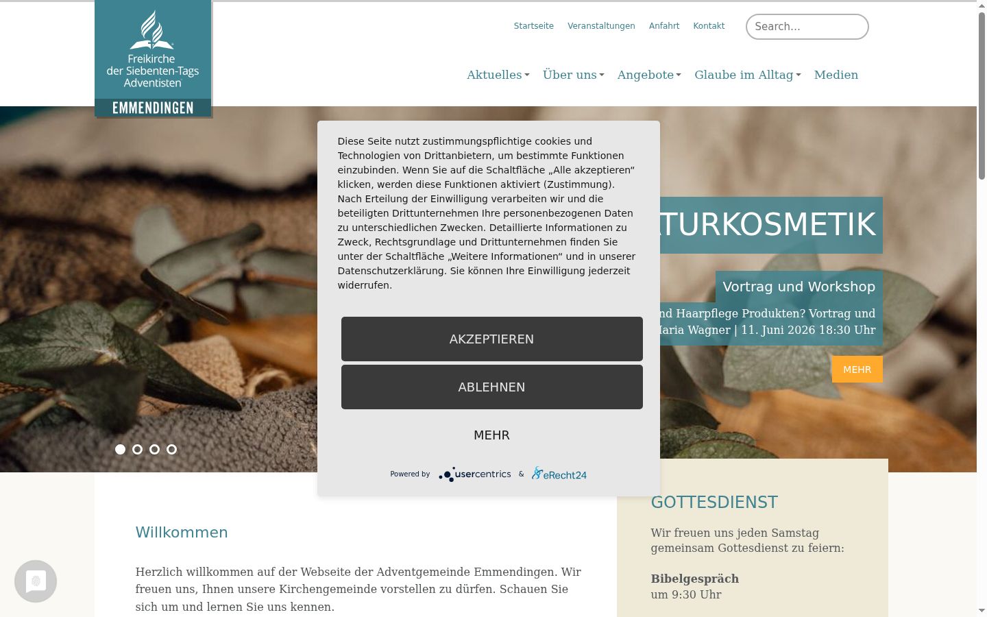 Screenshot des Einwilligungsbanners vor jeglicher Interaktion