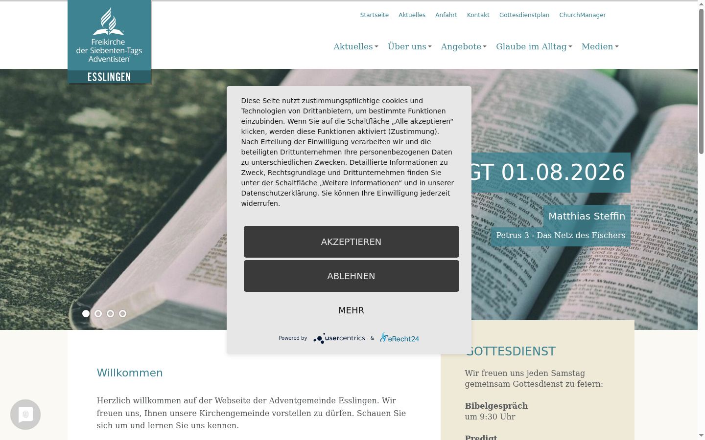 Screenshot des Einwilligungsbanners vor jeglicher Interaktion