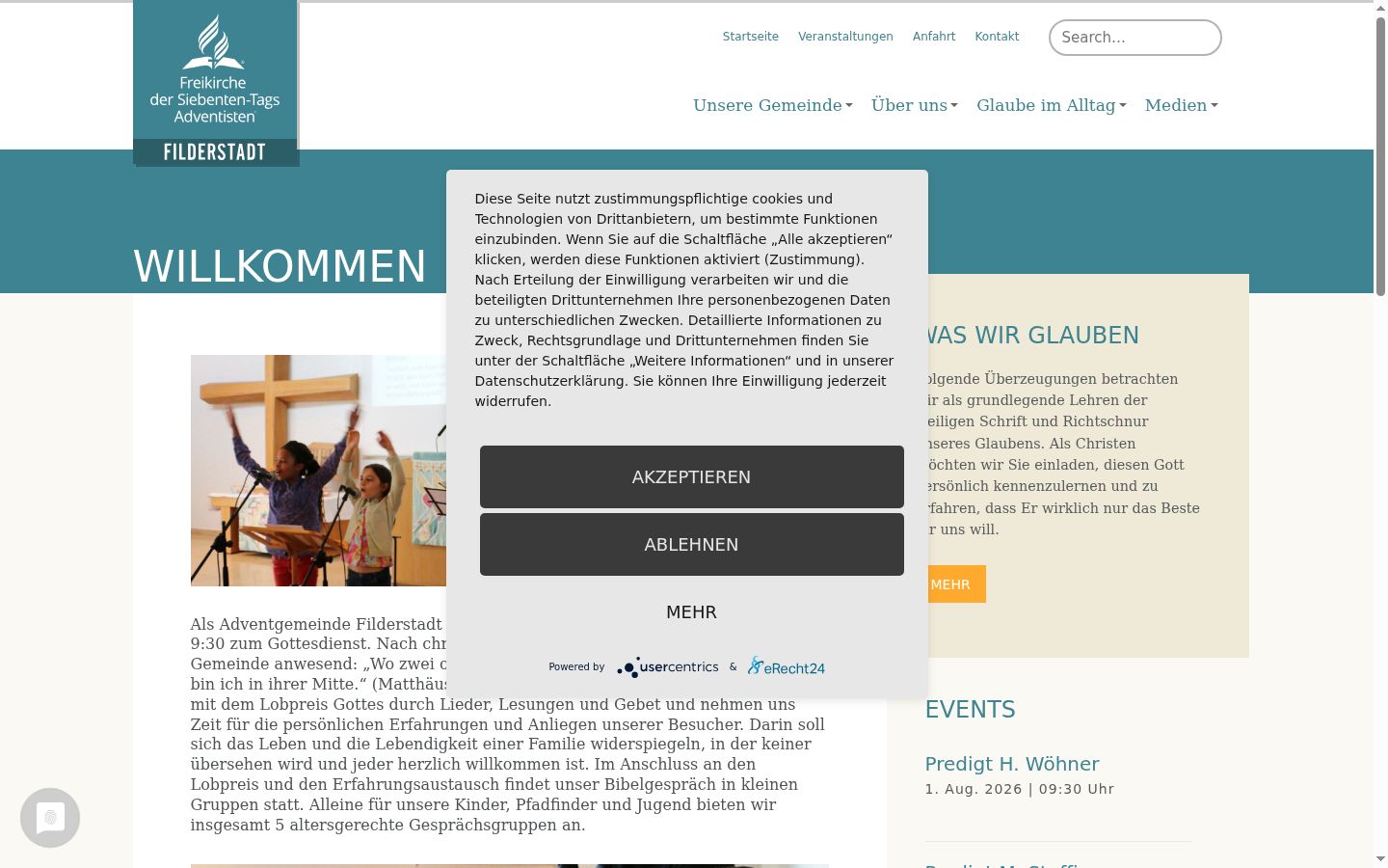 Screenshot des Einwilligungsbanners vor jeglicher Interaktion