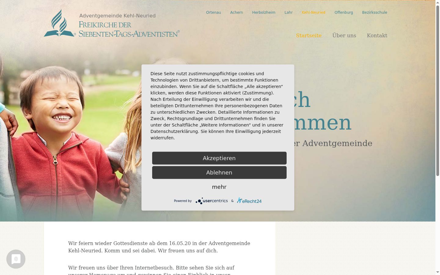 Screenshot des Einwilligungsbanners vor jeglicher Interaktion