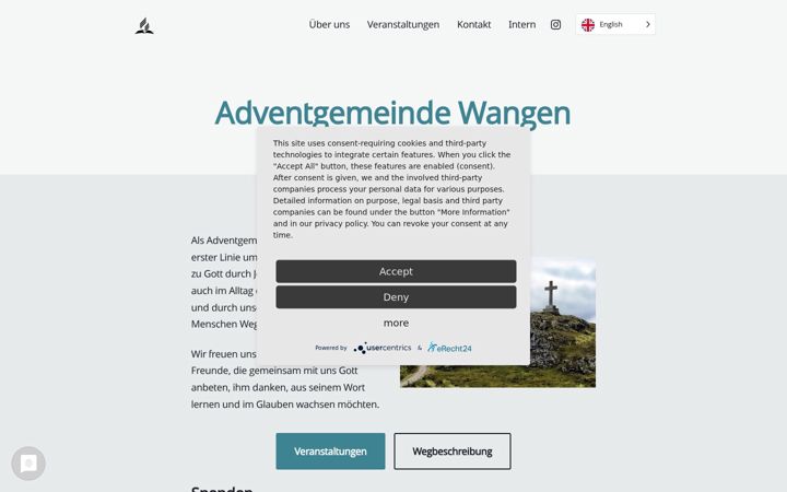 Screenshot of adventgemeinde-wangen.de