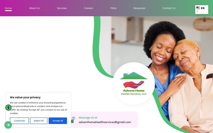 Posnetek zaslona adventhomehealthservices.com