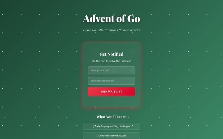 Screenshot of adventofgo.com