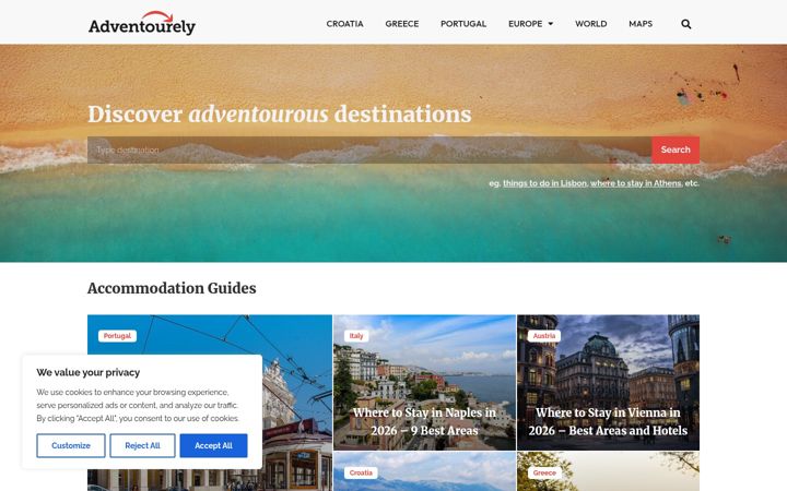 Screenshot of adventourely.com