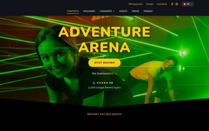 Screenshot of adventure-arena.ch