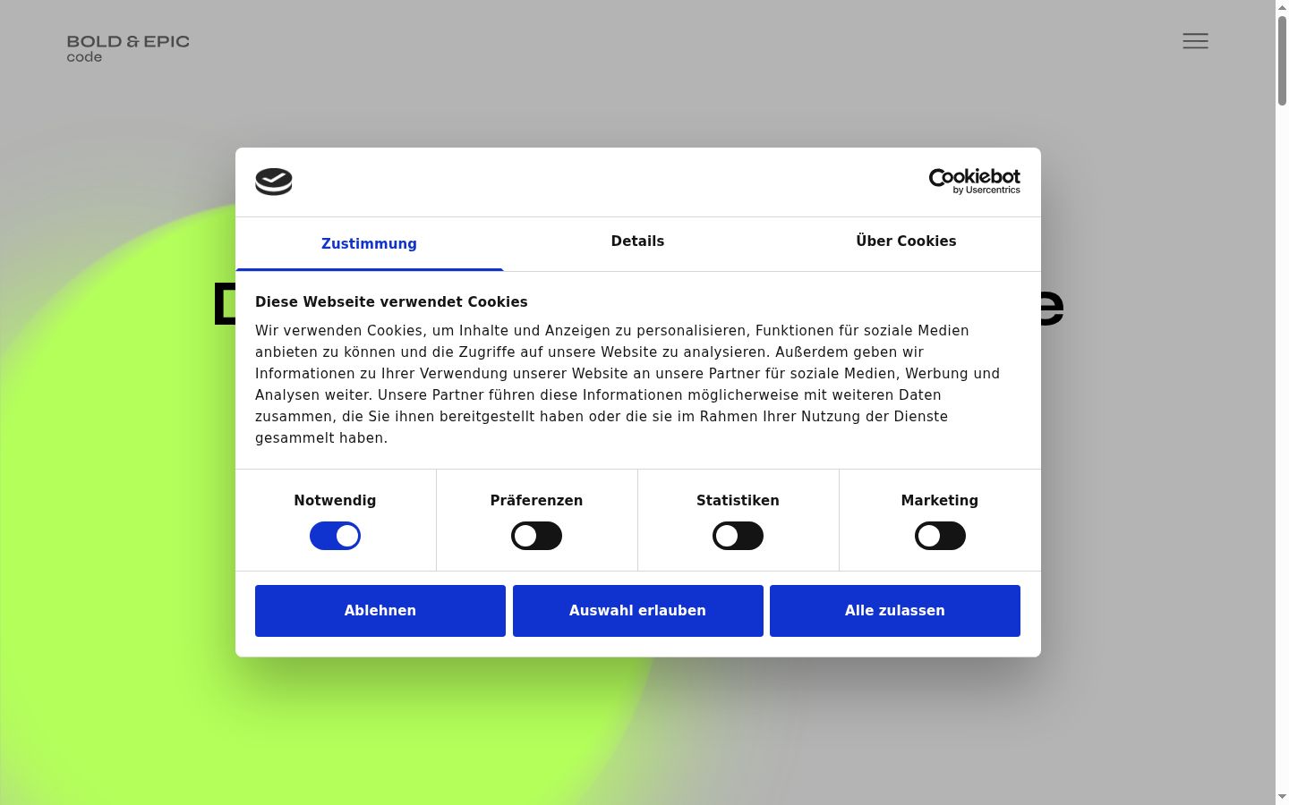 Screenshot of the consent banner shown before any interaction