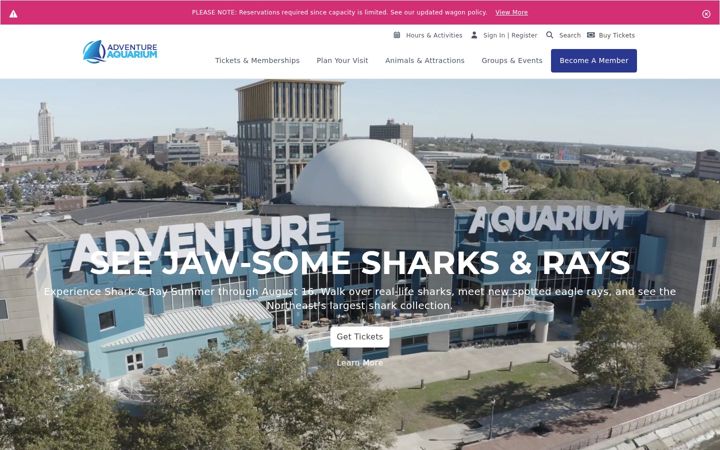 Snímek obrazovky adventureaquarium.com