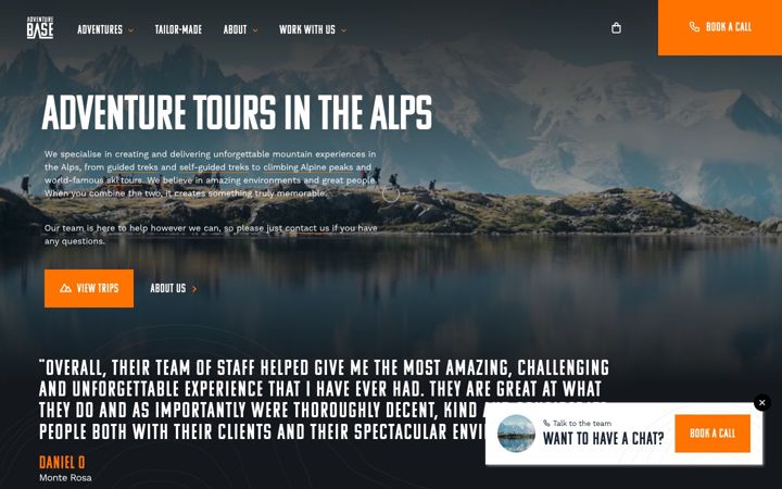 Snímek obrazovky adventurebase.com