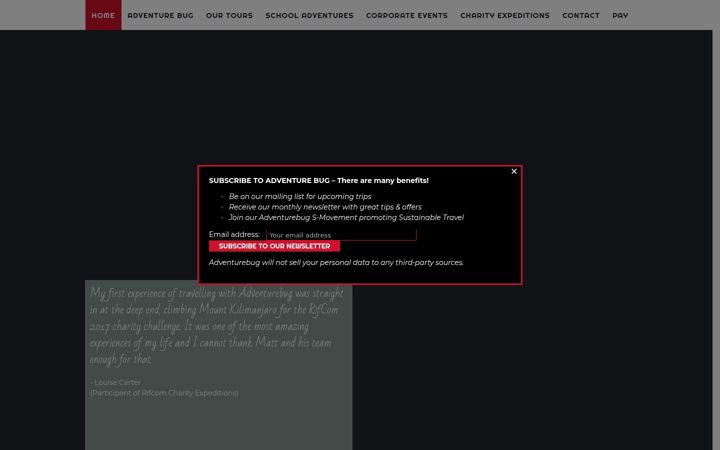 Screenshot of adventurebug.com