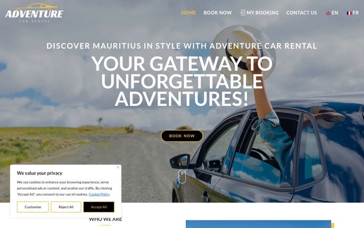 Screenshot of adventurecarrentalmauritius.com