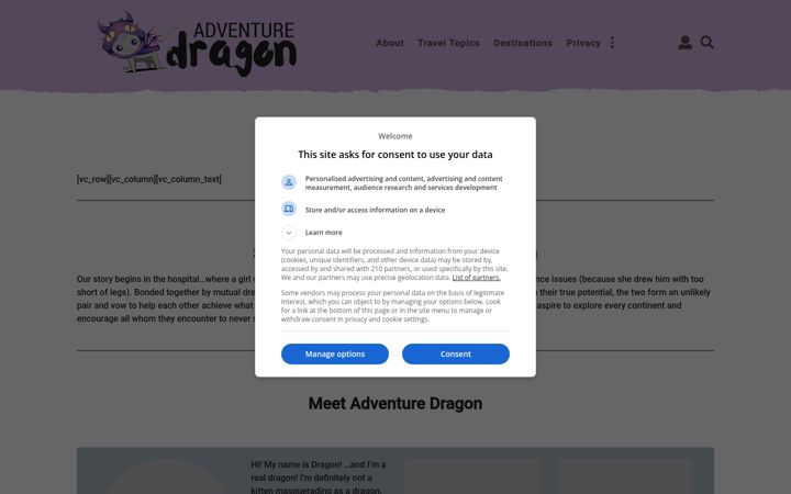Snímek obrazovky adventuredragon.com