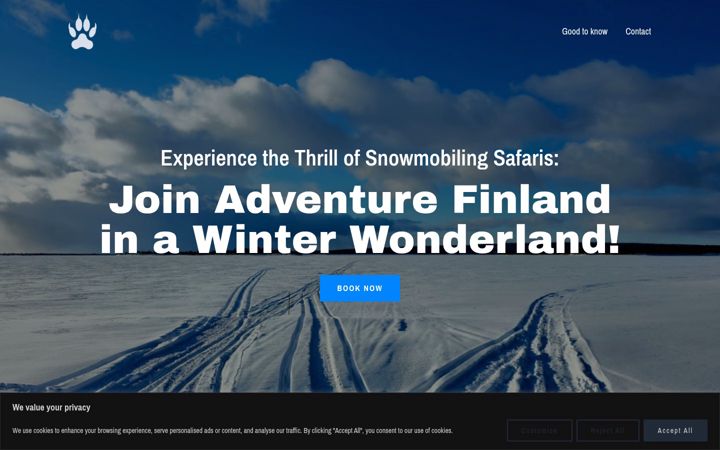 Snímek obrazovky adventurefinland.com