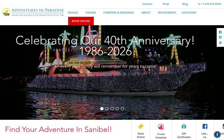 Snímek obrazovky adventureinparadiseinc.com