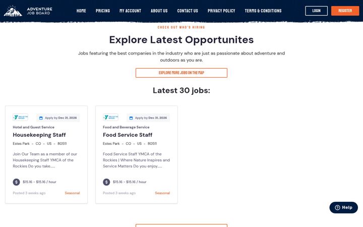 Snímek obrazovky adventurejobboard.com