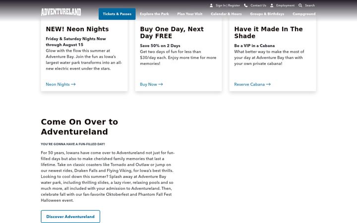 Screenshot of adventurelandpark.com