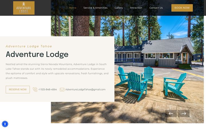 Snímek obrazovky adventurelodgeca.com