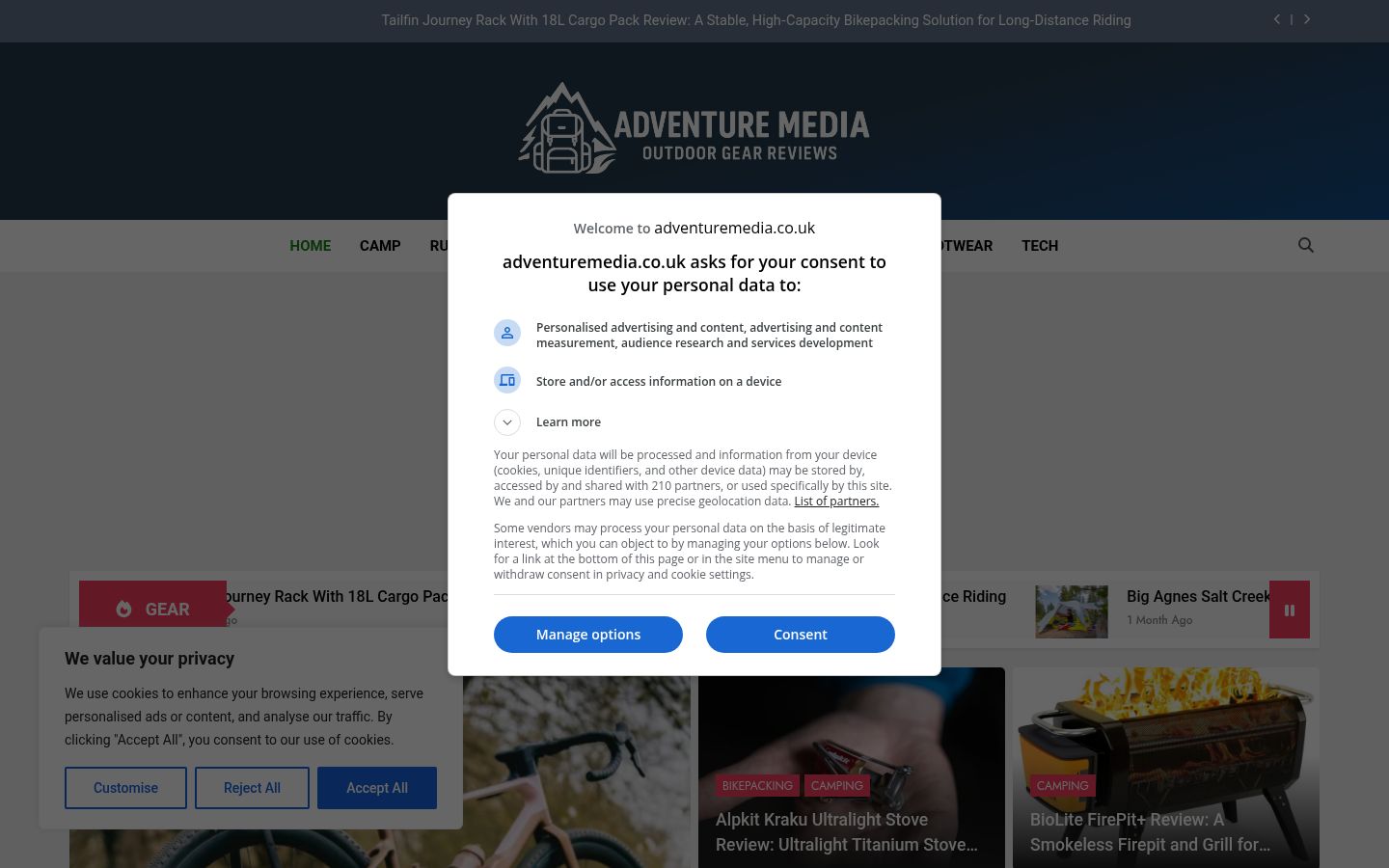 Screenshot des Einwilligungsbanners vor jeglicher Interaktion