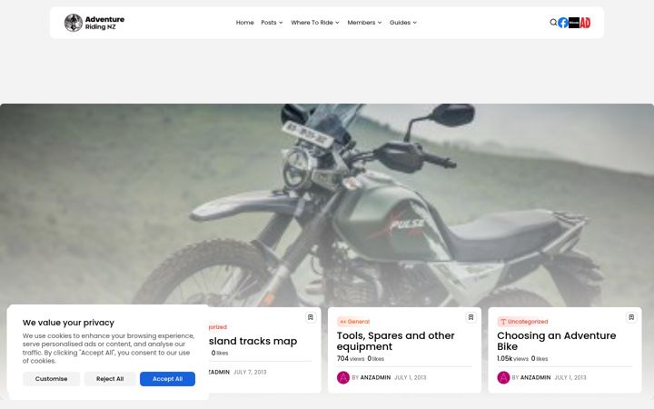 Captură de ecran a adventureridingnz.co.nz
