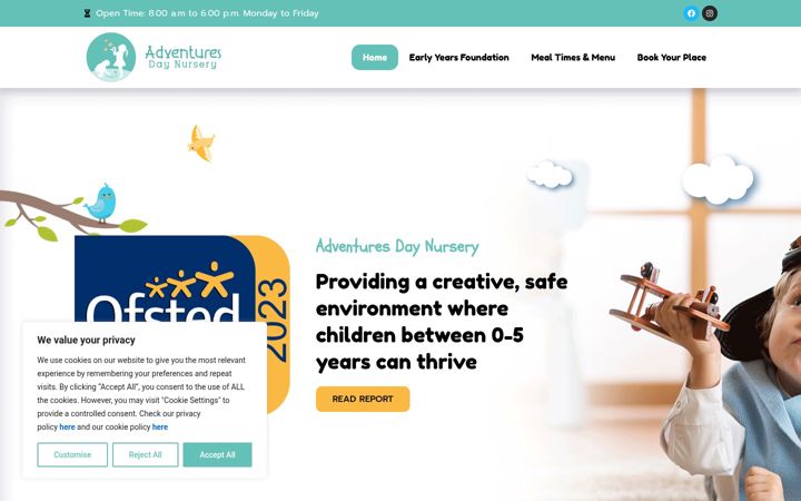 Screenshot of adventuresdaynursery.co.uk