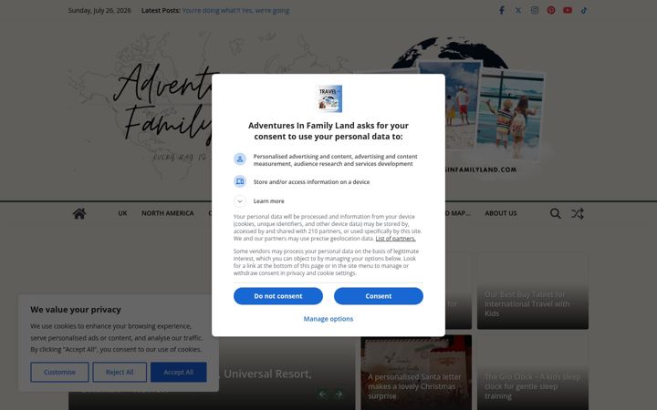 Screenshot of adventuresinfamilyland.com
