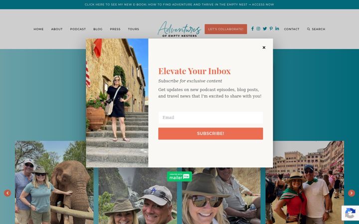 Screenshot of adventuresofemptynesters.com