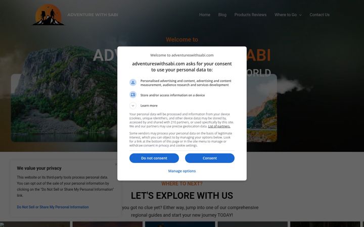 Screenshot of adventureswithsabi.com