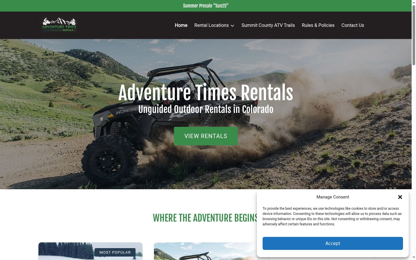 Captura de pantalla del banner de consentimiento mostrado antes de cualquier interacción