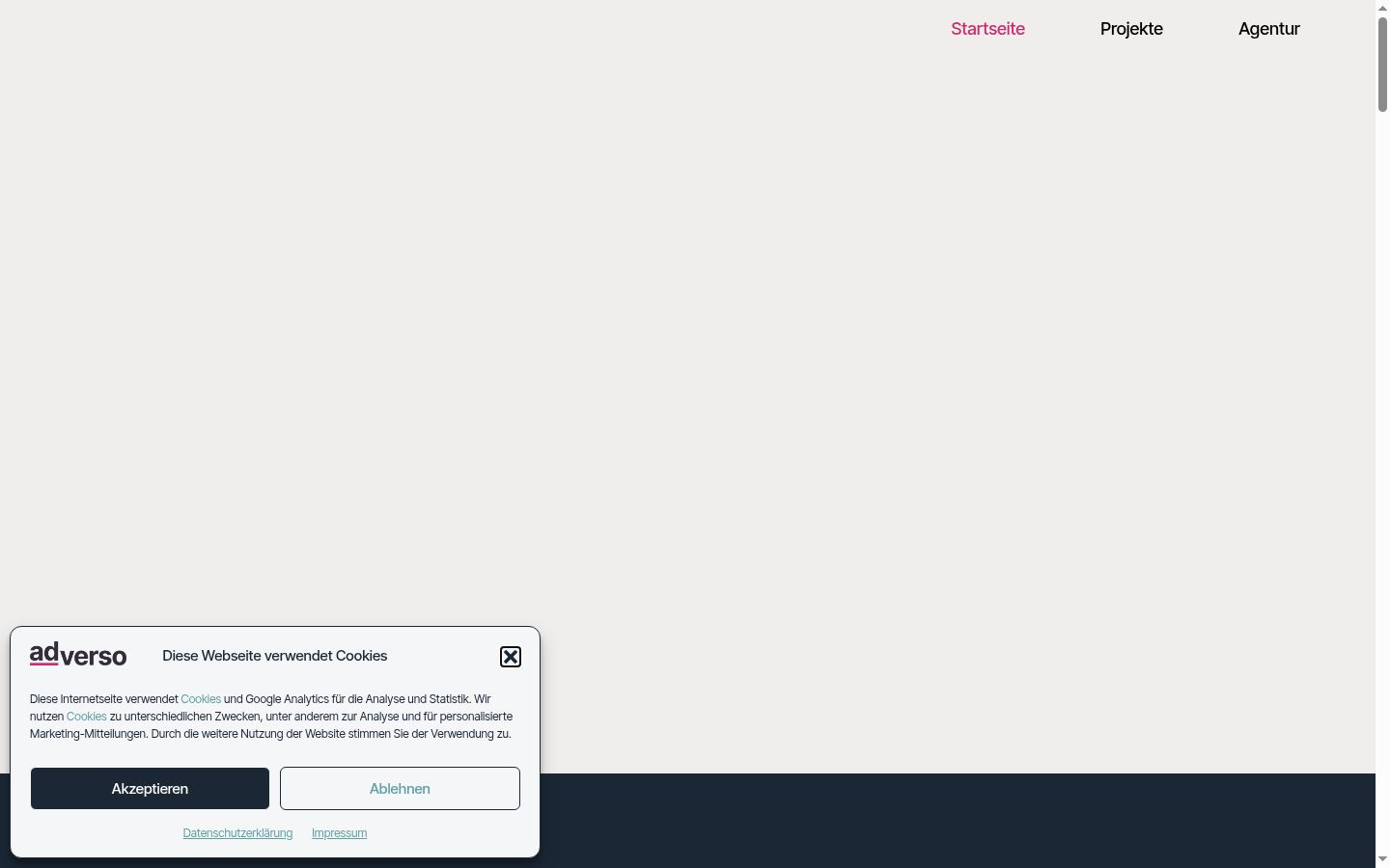 Screenshot des Einwilligungsbanners vor jeglicher Interaktion
