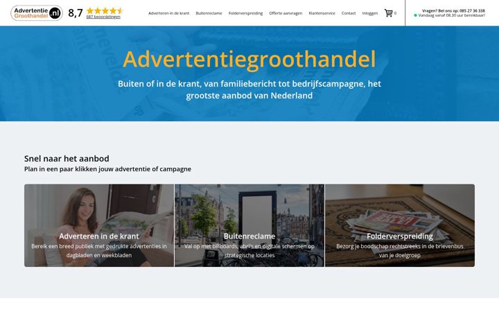 Captură de ecran a advertentiegroothandel.nl