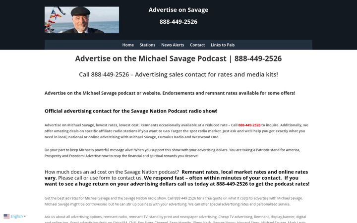 Screenshot ta' advertiseonmichaelsavage.com