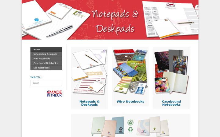 Kuvakaappaus sivustosta advertising-notepads.co.uk