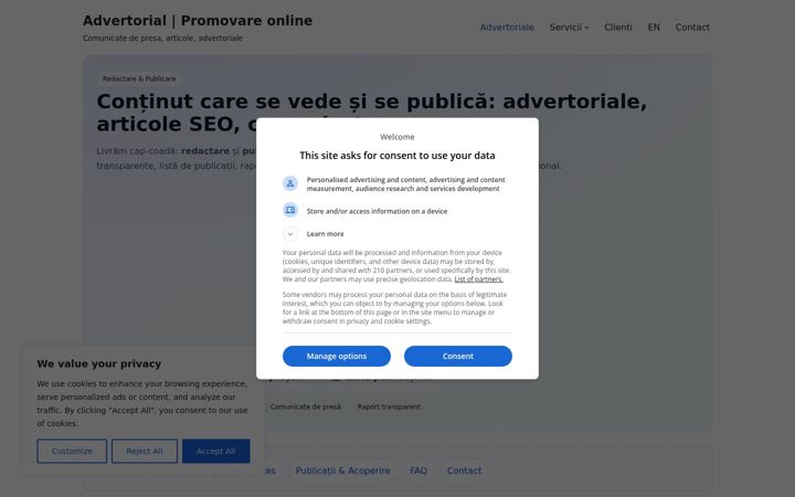 Screenshot of advertorialpromovare.ro