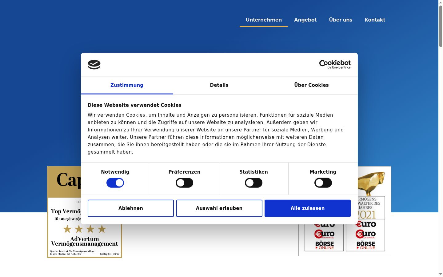 Capture d'écran de la bannière de consentement affichée avant toute interaction