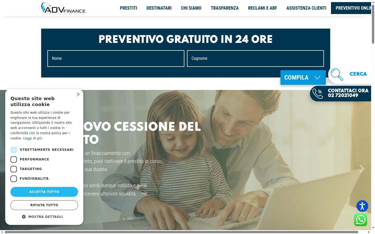Screenshot del banner di consenso mostrato prima di qualsiasi interazione