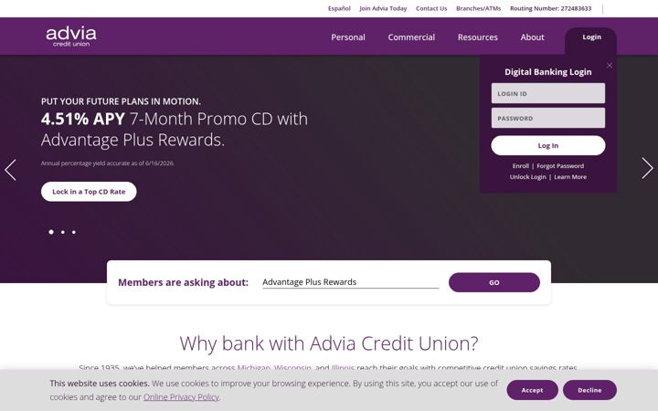 Screenshot of adviacu.org