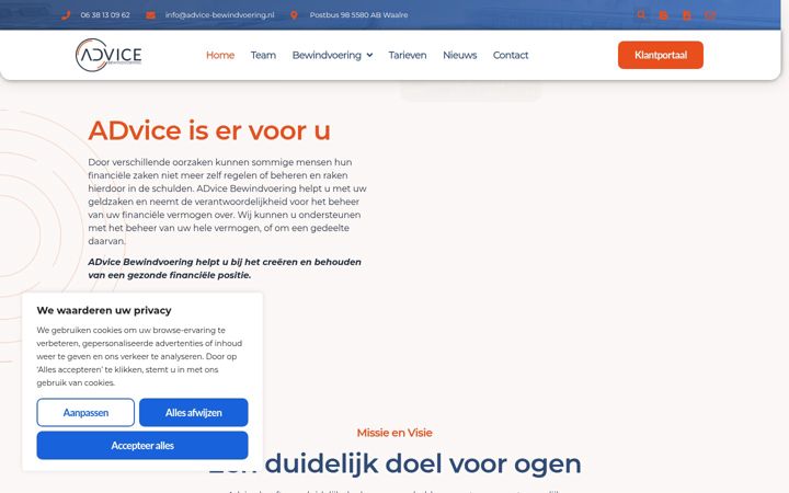 Screenshot di advice-bewindvoering.nl