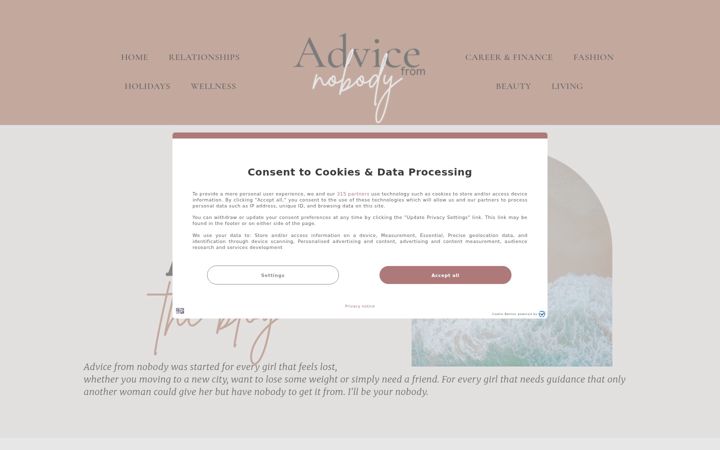 Screenshot of advicefromnobody.com