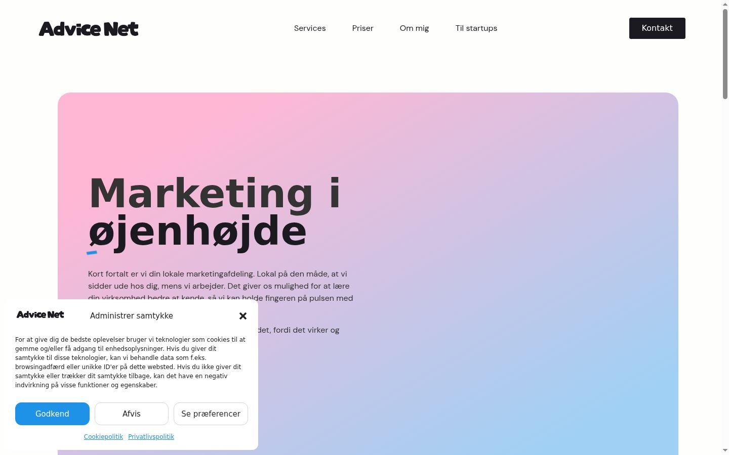 Posnetek zaslona pasice za privolitev, prikazane pred kakršno koli interakcijo
