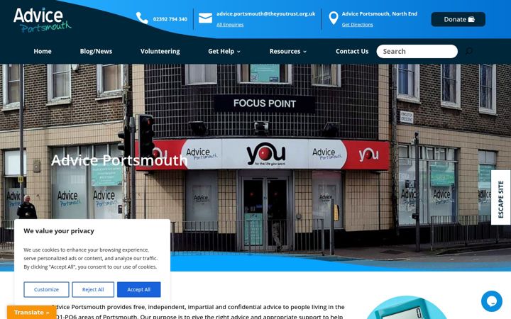 Screenshot stránky adviceportsmouth.org.uk