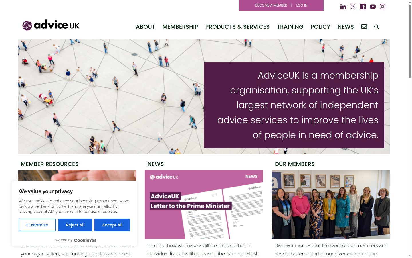 Screenshot del banner di consenso mostrato prima di qualsiasi interazione