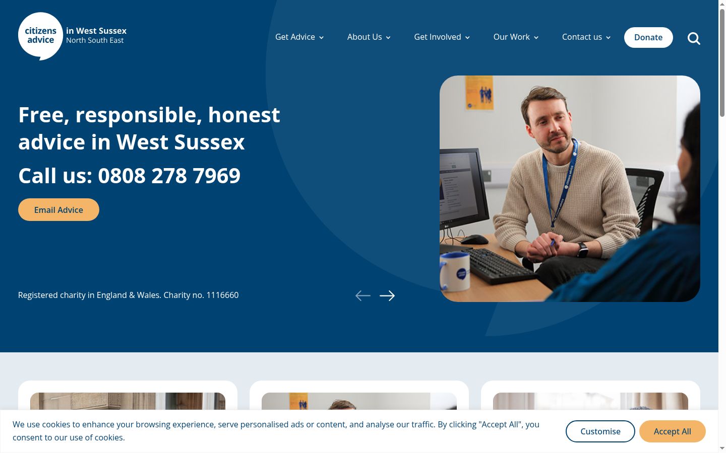 Screenshot del banner di consenso mostrato prima di qualsiasi interazione