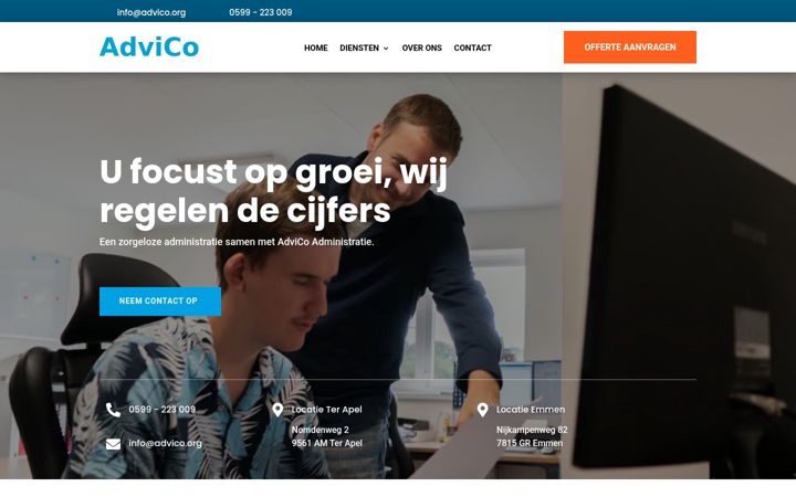 Screenshot di advico-administratie.nl