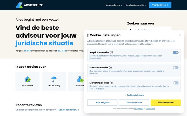 Screenshot of advieskeuze.nl