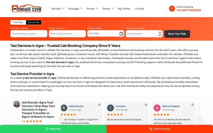 Screenshot of advikacab.com
