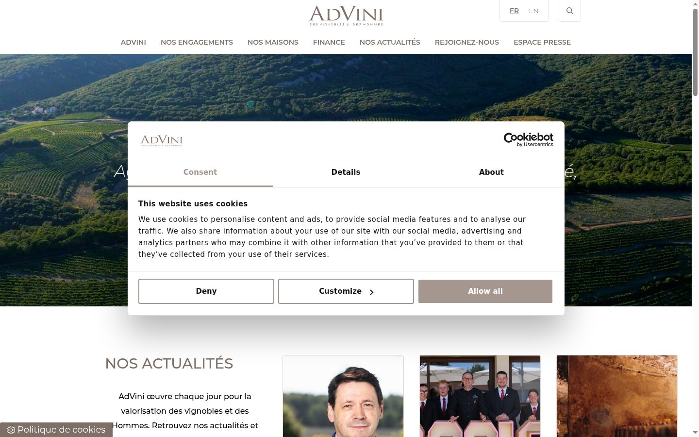 Screenshot of the consent banner shown before any interaction